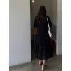 imagechouyatou Womens Summer Puff Sleeve Button Down Lace Eyelet Dress Hollow Out Floral Embroidery Midi DressBlack