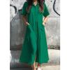 imagechouyatou Womens Summer Short Sleeve Button Down Shirt Dress ALine Flared Maxi Long Beach Casual DressGreen