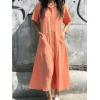 imagechouyatou Womens Summer Short Sleeve Button Down Shirt Dress ALine Flared Maxi Long Beach Casual DressOrange