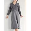imagechouyatou Womens Sweater Skirt Set Cross Wrap Front Sweater Midi Skirt Sets 2 Piece OutfitsGrey