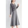 imagechouyatou Womens Sweater Skirt Set Cross Wrap Front Sweater Midi Skirt Sets 2 Piece OutfitsGrey