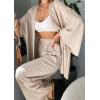 imagechouyatou Womens Two Piece Outfits Open Front Shirt and Elastic Waist Pant Lounge Pajamas SetsApricot