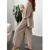 imagechouyatou Womens Two Piece Outfits Open Front Shirt and Elastic Waist Pant Lounge Pajamas SetsApricot