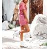 imagechouyatou Womens Vintage Distressed Short Sleeve Zip Up Denim Jean Utility Jumpsuit Romper ShortsHot Pink