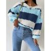 imagechouyatou Womens Warm Color Block Striped Knit Loose Casual Pullover Loose Oversized Sweater Jumper TopBlue