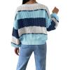 imagechouyatou Womens Warm Color Block Striped Knit Loose Casual Pullover Loose Oversized Sweater Jumper TopBlue