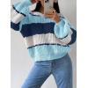 imagechouyatou Womens Warm Color Block Striped Knit Loose Casual Pullover Loose Oversized Sweater Jumper TopBlue