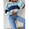 imagechouyatou Womens Warm Color Block Striped Knit Loose Casual Pullover Loose Oversized Sweater Jumper TopBlue