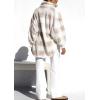 imagechouyatou Womens Winter Fuzzy Sherpa Jacket Boyfriend Fleece Color Block Plaid Button Down Shacket CoatApricot