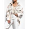 imagechouyatou Womens Winter Fuzzy Sherpa Jacket Boyfriend Fleece Color Block Plaid Button Down Shacket CoatApricot
