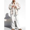 imagechouyatou Womens Winter Fuzzy Sherpa Jacket Boyfriend Fleece Color Block Plaid Button Down Shacket CoatApricot