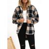 imagechouyatou Womens Winter Fuzzy Sherpa Jacket Boyfriend Fleece Color Block Plaid Button Down Shacket CoatBrown