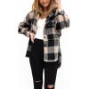 imagechouyatou Womens Winter Fuzzy Sherpa Jacket Boyfriend Fleece Color Block Plaid Button Down Shacket CoatBrown