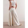 imagechouyatou Womens Y2k Baggy Jeans Boyfriend Culotte Jeans Flare Wide Leg Loose Denim Pants with PocketsBeige White