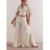 imagechouyatou Womens Y2k Baggy Jeans Boyfriend Culotte Jeans Flare Wide Leg Loose Denim Pants with PocketsBeige White