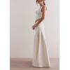 imagechouyatou Womens Y2k Baggy Jeans Boyfriend Culotte Jeans Flare Wide Leg Loose Denim Pants with PocketsBeige White