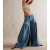 imagechouyatou Womens Y2k Baggy Jeans Boyfriend Culotte Jeans Flare Wide Leg Loose Denim Pants with PocketsDark Blue