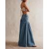 imagechouyatou Womens Y2k Baggy Jeans Boyfriend Culotte Jeans Flare Wide Leg Loose Denim Pants with PocketsDark Blue