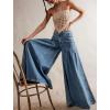 imagechouyatou Womens Y2k Baggy Jeans Boyfriend Culotte Jeans Flare Wide Leg Loose Denim Pants with PocketsDark Blue