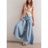 imagechouyatou Womens Y2k Baggy Jeans Boyfriend Culotte Jeans Flare Wide Leg Loose Denim Pants with PocketsLight Blue