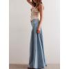 imagechouyatou Womens Y2k Baggy Jeans Boyfriend Culotte Jeans Flare Wide Leg Loose Denim Pants with PocketsLight Blue