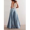 imagechouyatou Womens Y2k Baggy Jeans Boyfriend Culotte Jeans Flare Wide Leg Loose Denim Pants with PocketsLight Blue