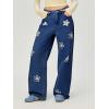 imagechouyatou Womens Y2k Baggy Wide Leg Denim Pants Hollow Out Flower Boyfriend Mid Rise Barrel Jeans with PocketsDark Blue