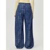 imagechouyatou Womens Y2k Baggy Wide Leg Denim Pants Hollow Out Flower Boyfriend Mid Rise Barrel Jeans with PocketsDark Blue
