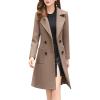 imagechouyatou Women Elegant Notched Collar Double Breasted Wool Blend Over CoatKhaki