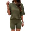 imagechouyatou Women s 2 Piece Knit Sets Short Sleeve Sweater TShirt and Shorts Two Piece Outfits SleepwearArmy Green