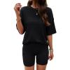 imagechouyatou Women s 2 Piece Knit Sets Short Sleeve Sweater TShirt and Shorts Two Piece Outfits SleepwearBlack
