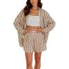 imagechouyatou Womens 2 Piece Outfits Lounge Sets Striped Button Down Shirt and Shorts Sleepwear Pajamas SetsBrown