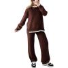 imagechouyatou Womens 2 Piece Outfits Ribbed Knit Set Pullover Sweater Wide Leg Pants Lounge SetsDark Brown