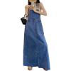 imagechouyatou Womens Adjustable Strap Distressed Denim Overall Dress ALine Back Split Pinafore Bib Jean DressBlue
