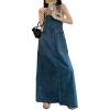 imagechouyatou Womens Adjustable Strap Distressed Denim Overall Dress ALine Back Split Pinafore Bib Jean DressRetro Blue
