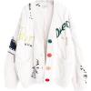 imagechouyatou Womens Cable Knit Embroidery Patchwork Cardigan V Neck Long Sleeve Open Front Button Down SweaterWhite