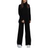 imagechouyatou Womens Casual 2 Piece Outfits Knitted Mock Neck Sweater Wide Leg Pant SetBlack