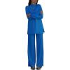 imagechouyatou Womens Casual 2 Piece Outfits Knitted Mock Neck Sweater Wide Leg Pant SetBlue