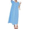 imagechouyatou Womens Casual Gingham LooseFit Swing Dress Cotton Linen Lantern Puff Sleeve Plaid Maxi DressBlue
