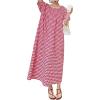 imagechouyatou Womens Casual Gingham LooseFit Swing Dress Cotton Linen Lantern Puff Sleeve Plaid Maxi DressRed