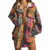 imagechouyatou Womens Casual Lapel Brushed Plaid Button Down Wool Blend Oversized Shacket Jacket Coat with PocketsRose Red