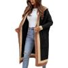 imagechouyatou Womens Color Block Vertical Striped Open Front Oversized Hooded Long Cardigan Sweaters with PocketsBlack