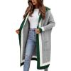 imagechouyatou Womens Color Block Vertical Striped Open Front Oversized Hooded Long Cardigan Sweaters with PocketsGray