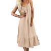imagechouyatou Womens Cotton Linen Spaghetti Strap Beach Dress Casual Loose ALine Midi Long SundressLight Khaki