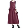imagechouyatou Womens Cute Sleeveless Corduroy Overall Dress Jumper Midi Babydoll Tank Dress with PocketsDark Red