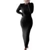 imagechouyatou Womens Sexy Crewneck Long Sleeve Cable Knit Bodycon Maxi Pullover Sweater DressBlack
