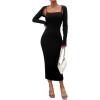imagechouyatou Womens Sexy Ribbed Knit Cropped Shrug Cardigan and Spaghetti Strap Maxi Tank Dress Sets 2 Piece Sweater OutfitsBlack