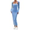 imagechouyatou Womens Sexy Ribbed Knit Cropped Shrug Cardigan and Spaghetti Strap Maxi Tank Dress Sets 2 Piece Sweater OutfitsBlue