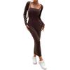 imagechouyatou Womens Sexy Ribbed Knit Cropped Shrug Cardigan and Spaghetti Strap Maxi Tank Dress Sets 2 Piece Sweater OutfitsCoffee Brown