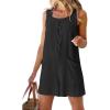 imagechouyatou Womens Square Neck Button Up Wide Leg Jumpsuit Sleeveless Cotton Linen Romper Shorts with PocketsBlack